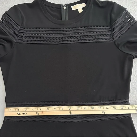 Michael Kors Black A-Line Dress Short Sleeve Ruffle Hem Crew Neck Mesh Insets XL - Picture 10 of 11